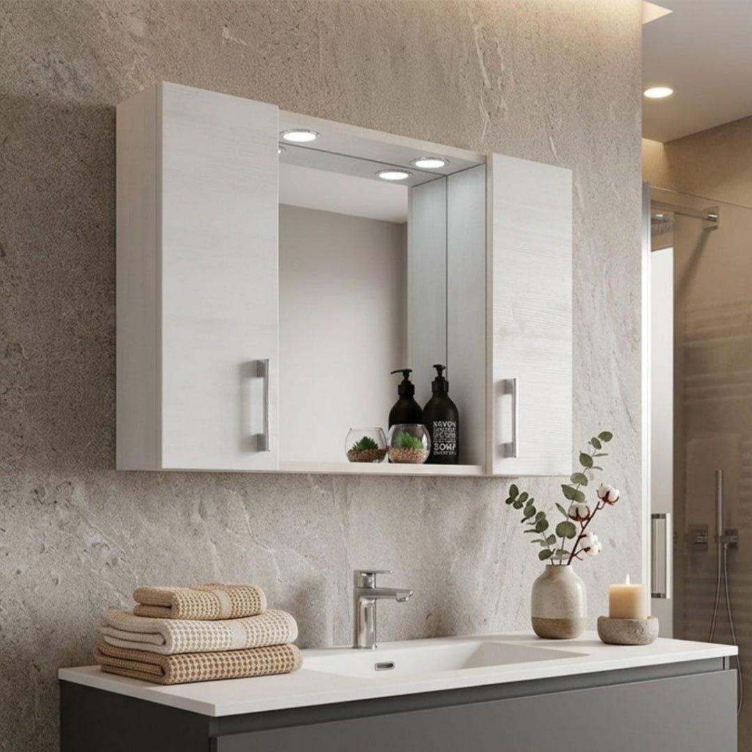 Legno Massello e Legno Armadietti a specchio Bianco